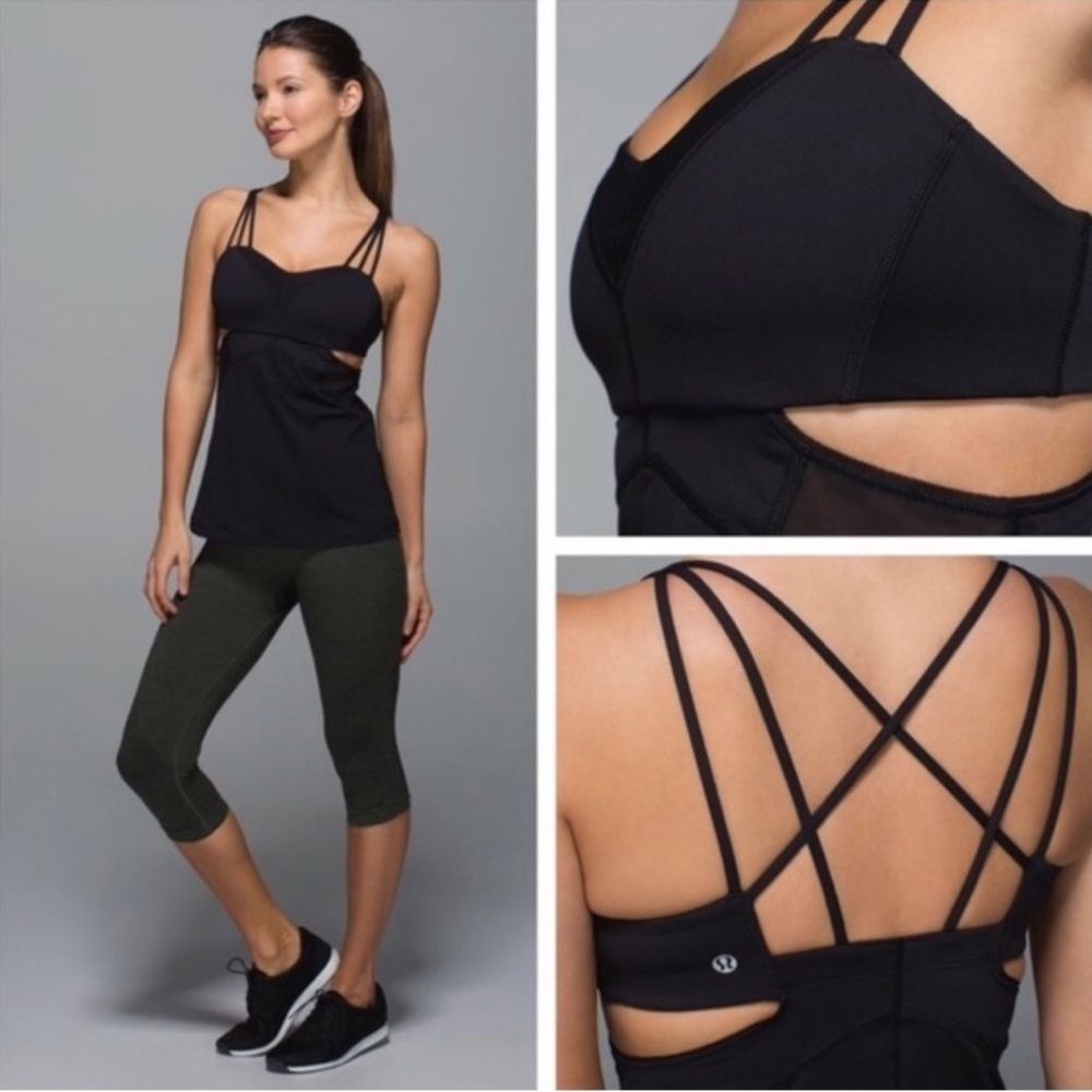 Lululemon Black Exquisite II Tank, strappy back side cutout, 4